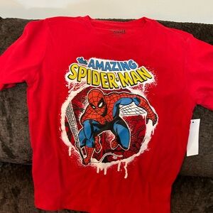 Marvel Spider-Man Red Tee with Yellow Logo and Blue Accents